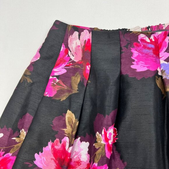 CB Established 1962 Floral A-Line Skirt Pleated Waist Black/Multi Size Large Zip - Picture 3 of 8